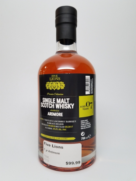 Picture of Five Lions 7 yr Ardmore Whiskey 750ml