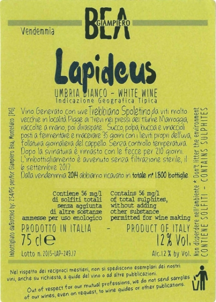 2018 Bea, Paolo - Trebbiano Spoletino Lapideus