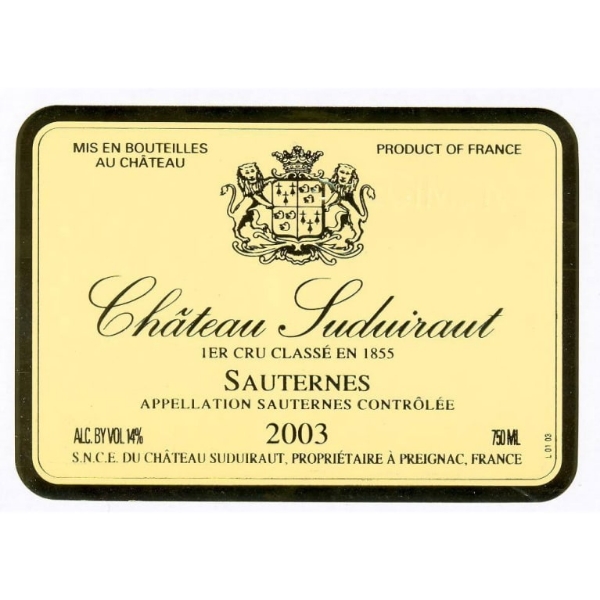 Picture of 2003 Chateau Suduiraut - Sauternes HALF BOTTLE (pre arrival)