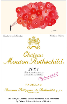 The label for Château Mouton Rothschild 2021, illustrated by Chiharu Shiota – Universe of Mouton