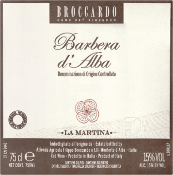 Broccardo Barbera d'Alba La Manina label