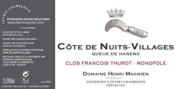 Henri Magnien Cote de Nuits Villages Clos Francois Thurot Monopole label