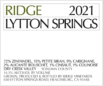 Picture of 2021 Ridge - Zinfandel Dry Creek Valley Lytton Springs