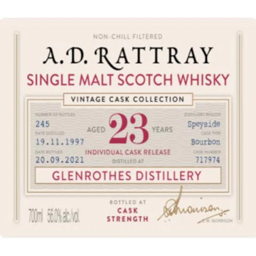 Picture of Glenrothes A.D.Rattray 23 yr Cask Strength Single Malt Whiskey 700ml