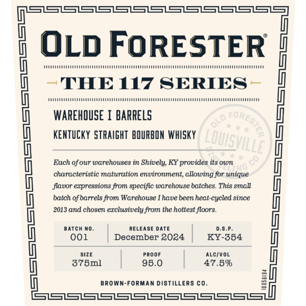 Picture of Old Forester The 117 Series Warehouse I Barrels Bourbon Whiskey 375ml
