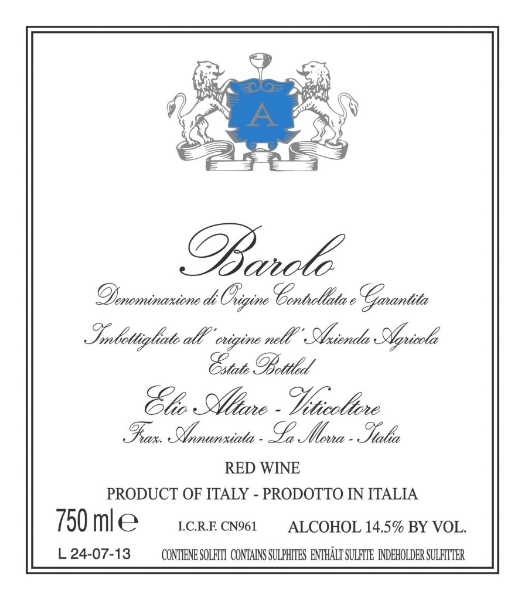 Elio Altare Barolo label