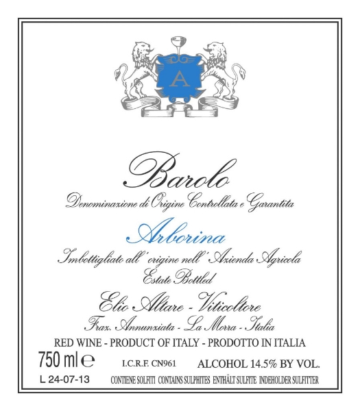 Elio Altare Barolo Arborina label
